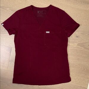 Figs Deep Red V-Neck Tee Size XXS